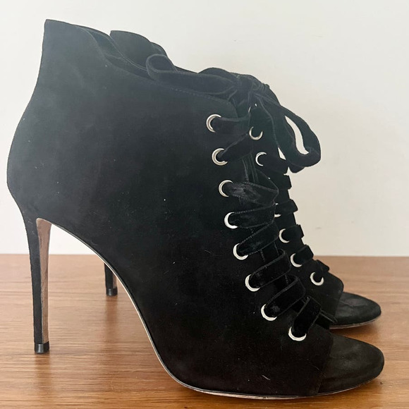 Jimmy Choo Shoes - Jimmy Choo Mavy Suede Lace Up Open Toe Ankle Bootie Black Women's Size 39.5 / 9
